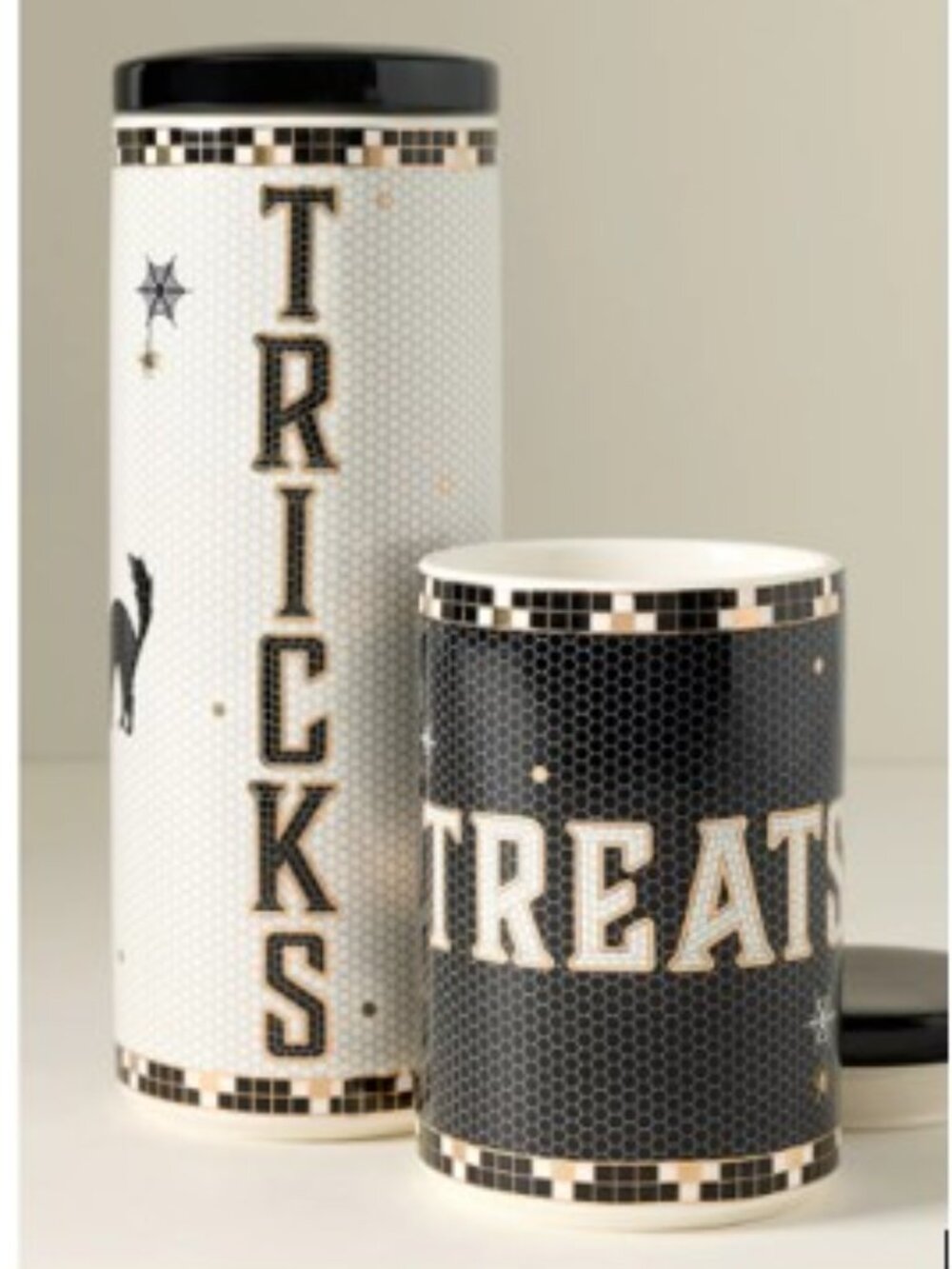Anthropologie Bistro Tile Stoneware Canister: Halloween Edition – Tricks - NWT - Picture 3 of 9